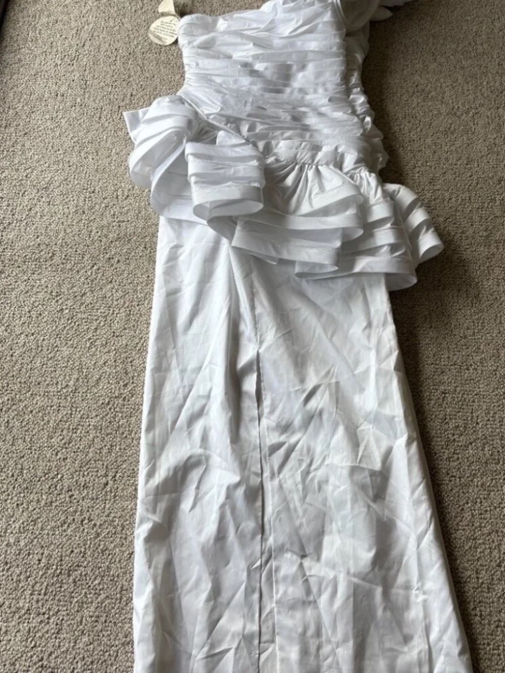 Vintage 80s One Shoulder Bridal Dress Union Made NOS Glam Wedding Gown Sz 12 - Picture 10 of 16